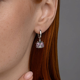 Серьги SOKOLOV - Серебро 925, Синтетический рубин, Фианит (арт. 94026825)