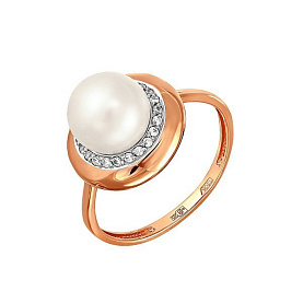 Кольцо Прима Эксклюзив - Золото 585, Жемчуг культивированный, Фианит (арт. 190-1-857Р)