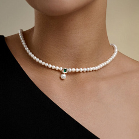 Колье SOKOLOV - Золото 585, Жемчуг культивированный, Изумруд, Сапфир (арт. 797115)