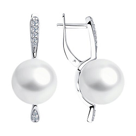 Серьги SOKOLOV - Серебро 925, Жемчуг имитация, Фианит (арт. 94025827)