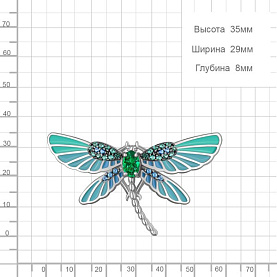 Брошь Аквамарин - Серебро 925, Синтетический изумруд, Синтетический сапфир , Эмаль (арт. 77475БГ.5)