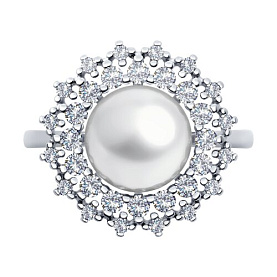 Кольцо SOKOLOV - Серебро 925, Жемчуг культивированный, Фианит (арт. 92014421)