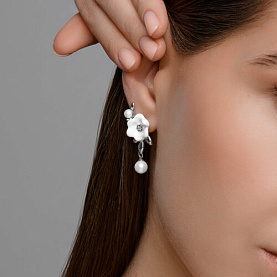 Серьги SOKOLOV - Серебро 925, Жемчуг имитация, Фианит, Эмаль (арт. 94026868)