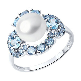 Кольцо SOKOLOV - Серебро 925, Жемчуг культивированный, Фианит (арт. 92014221)