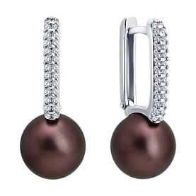 Серьги Diamant - Серебро 925, Жемчуг синтетический, Фианит (арт. 94-120-00090-1)