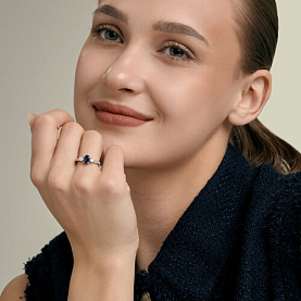 Кольцо SOKOLOV - Серебро 925, Сапфир, Фианит (арт. 62010032)