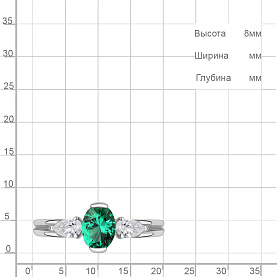 Кольцо Аквамарин - Серебро 925, Синтетический изумруд, Фианит (арт. 650219П.5)