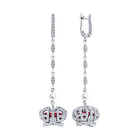 Серьги SOKOLOV - Серебро 925, Жемчуг культивированный, Синтетический рубин, Фианит (арт. 92025323)