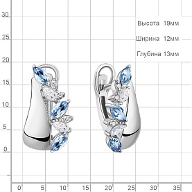 Серьги Аквамарин - Серебро 925, Топаз, Фианит (арт. 40054805А.5)