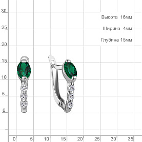 Серьги Аквамарин - Серебро 925, Синтетический изумруд, Фианит (арт. 400202АГ.5)