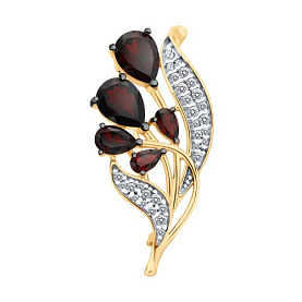 Брошь SOKOLOV - Серебро 925, Гранат, Фианит (арт. 92040129)