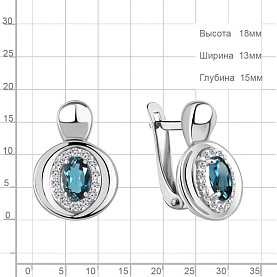 Серьги Аквамарин - Серебро 925, Топаз лондон, Фианит (арт. 4764608А.5)