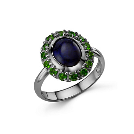 Кольцо Дар - Серебро 925, Опал, Хромдиопсид (арт. К-5290чрк11716487)