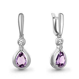 Серьги Аквамарин - Серебро 925, Аметист, Фианит (арт. 45019404А.5)