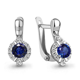 Серьги Аквамарин - Серебро 925, Синтетический сапфир , Фианит (арт. 49174АБ.5)