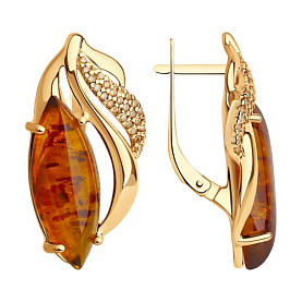 Серьги SOKOLOV - Серебро 925, Фианит, Янтарь пресс. (арт. 83020033)