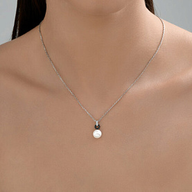 Колье SOKOLOV - Серебро 925, Жемчуг имитация, Фианит (арт. 94071207)