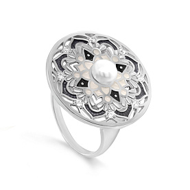 Кольцо Кабаровских - Серебро 925, Жемчуг культивированный, Фианит, Эмаль (арт. 11-719-1501)