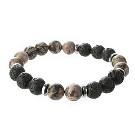 Браслет Фиделис - Сталь, Вулканическая лава, Гематит, Родонит (арт. AS-S03-10-LvRdl)