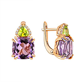 Серьги KRASNOE - Серебро 925, Аметист, Синтетический ситалл , Фианит (арт. 2320061957л-65)