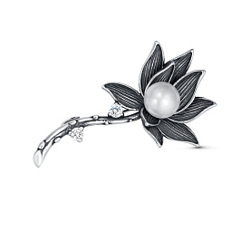 Брошь Красная пресня - Серебро 925, Жемчуг синтетический, Фианит (арт. 13616764)