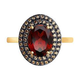 Кольцо SOKOLOV - Золото 585, Гранат, Фианит (арт. 716678)