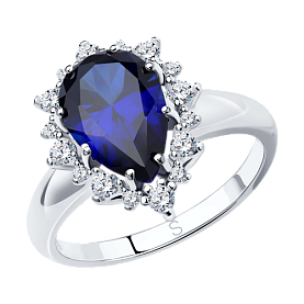 Кольцо SOKOLOV - Серебро 925, Синтетический сапфир , Фианит (арт. 88010017)