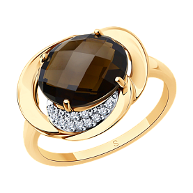 Кольцо SOKOLOV - Золото 585, Раухтопаз, Фианит (арт. 714251)
