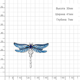 Брошь Аквамарин - Серебро 925, Синтетический сапфир , Фианит, Эмаль (арт. 77474Б.5)