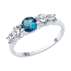 Кольцо SOKOLOV - Серебро 925, Топаз лондон, Фианит (арт. 92014538)