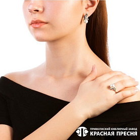 Серьги Красная пресня - Серебро 925, Жемчуг имитация, Фианит (арт. 33612018Д)