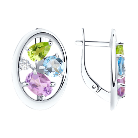 Серьги Diamant - Серебро 925, Аметист, Топаз, Фианит, Хризолит (арт. 94-320-00659-1)