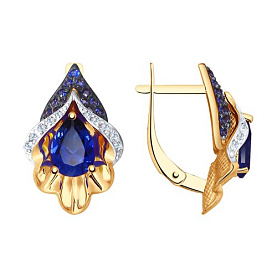 Серьги SOKOLOV - Золото 585, Синтетический сапфир , Фианит (арт. 725101)