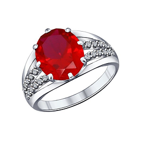 Кольцо SOKOLOV - Серебро 925, Синтетический рубин, Фианит (арт. 84010006)