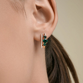 Серьги SOKOLOV - Золото 585, Синтетический изумруд, Фианит (арт. 729362)