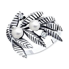 Кольцо SOKOLOV - Серебро 925, Жемчуг имитация, Фианит (арт. 95010164)