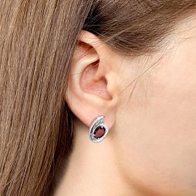 Серьги Аквамарин - Серебро 925, Гранат, Фианит (арт. 4742203А.5)