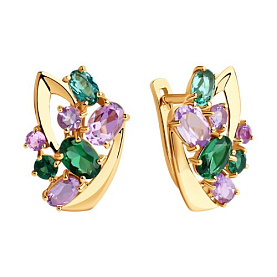Серьги Diamant - Золото 585, Аметист, Синтетический турмалин (арт. 51-320-00392-1)