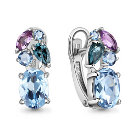 Серьги Аквамарин - Серебро 925, Аметист, Топаз, Топаз лондон (арт. 450192512.5)