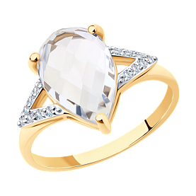 Кольцо SOKOLOV - Золото 585, Горный хрусталь, Фианит (арт. 716237)