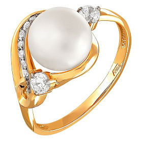 Кольцо Прима Эксклюзив - Золото 585, Жемчуг культивированный, Фианит (арт. 190-1-570Р)