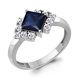 Кольцо Аквамарин - Серебро 925, Синтетический сапфир , Фианит (арт. 67410АБ.5)