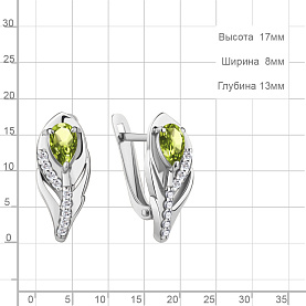 Серьги Аквамарин - Серебро 925, Фианит, Хризолит (арт. 4787907А.5)