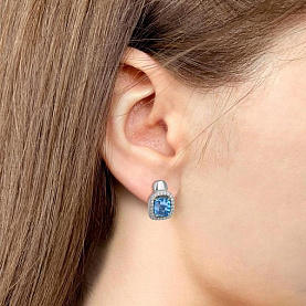 Серьги Аквамарин - Серебро 925, Синтетический топаз, Фианит (арт. 45009992А.5)