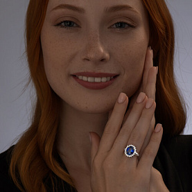 Кольцо SOKOLOV - Серебро 925, Синтетический сапфир , Фианит (арт. 88010061)