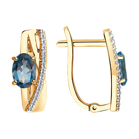 Серьги SOKOLOV - Золото 375, Топаз лондон, Фианит (арт. 37725985)