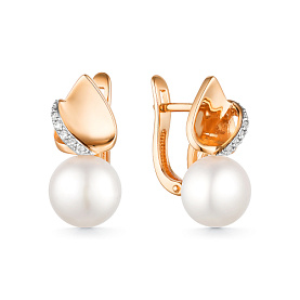 Серьги ЮК Гранат - Золото 585, Жемчуг культивированный, Фианит (арт. 21803168)