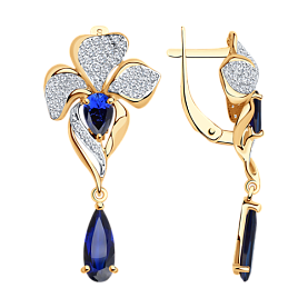 Серьги SOKOLOV - Золото 585, Синтетический сапфир , Фианит (арт. 724830)