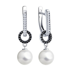 Серьги SOKOLOV - Серебро 925, Жемчуг имитация, Фианит (арт. 94027005)
