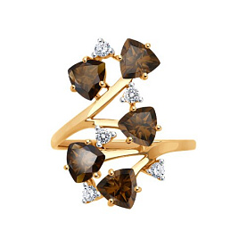 Кольцо SOKOLOV - Серебро 925, Раухтопаз, Фианит (арт. 92014672)